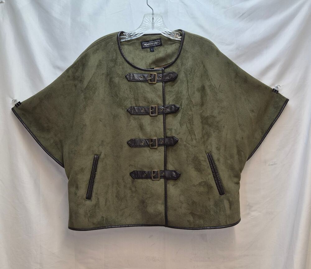 Members Only Olive Green Microfiber Short Boxy Jacket Shearling Lining Womens L